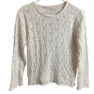 Easel Cream White Lace Crochet Knit Long Sleeve Sheer Crewneck Sweater Size S